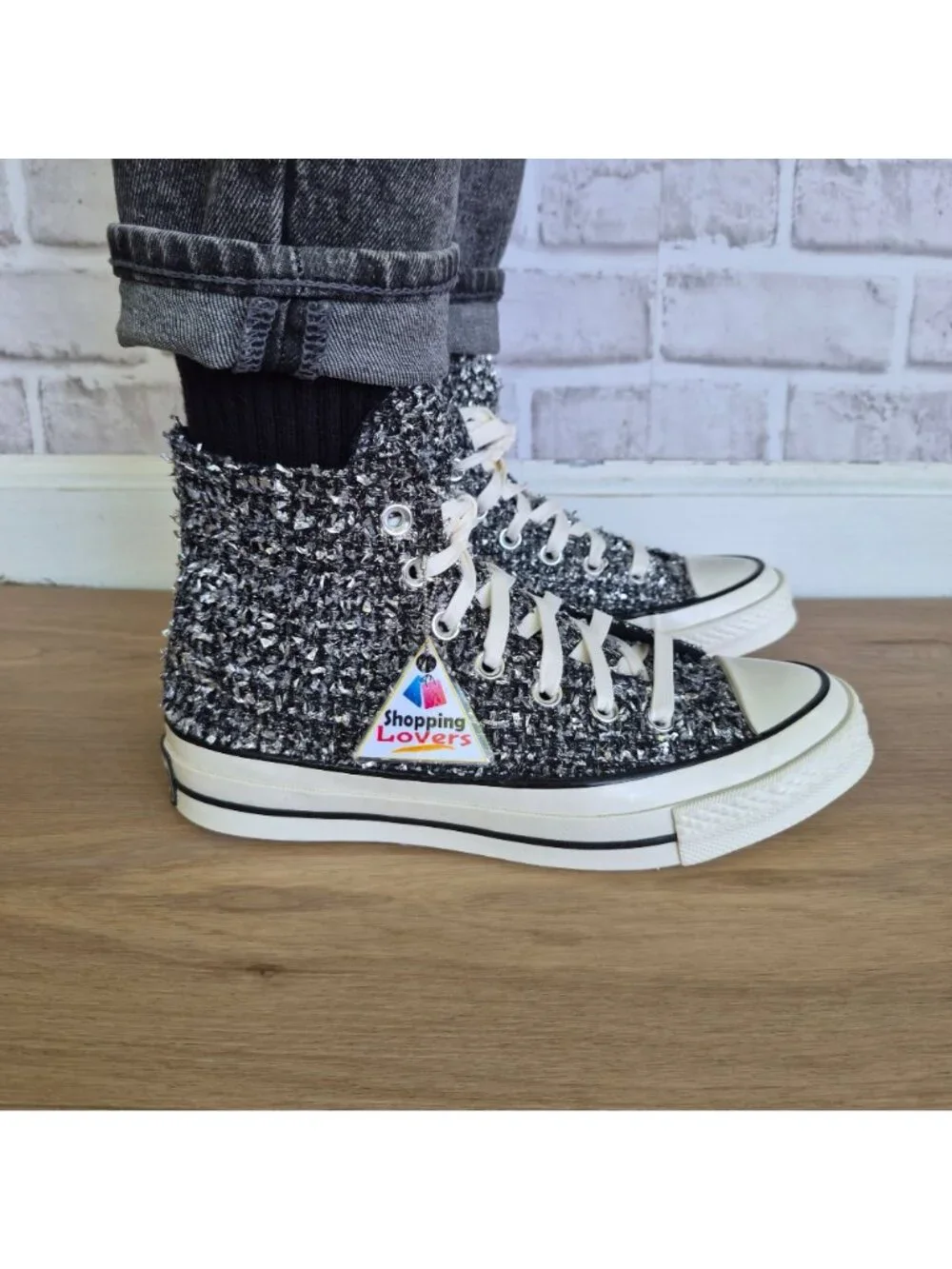 ⭐Converse Chuck 70 Hi Metallic Tweed Sz 7.5 Women's shoes Sneakers Black A14442C
